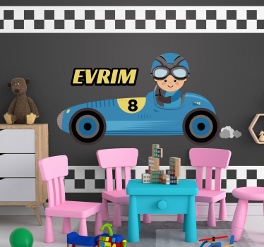 Kids wall mural cartoon racing car design - TenStickers