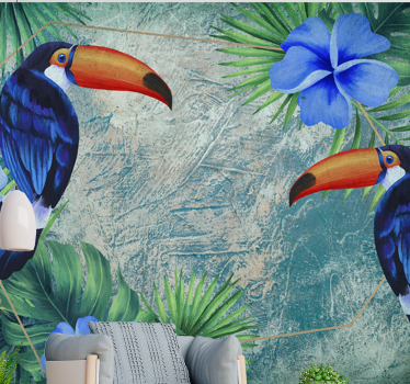 Couple toucans in rainforest nature murals - TenStickers