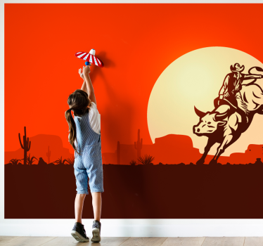 Kids wall mural cowboy on a bull - TenStickers