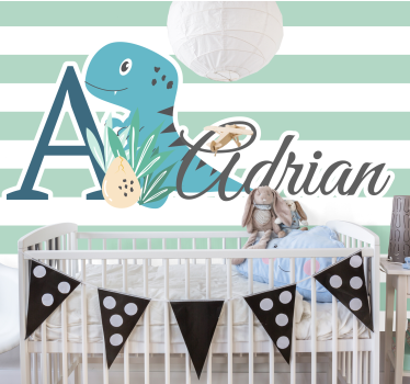 T-Rex with initial and name kids wall mural - TenStickers