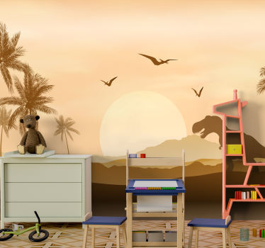 Dinosaur sunset landscape kids wall mural - TenStickers