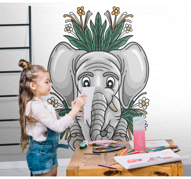 Drawing of a grey elephant wall mural for bedroom - TenStickers