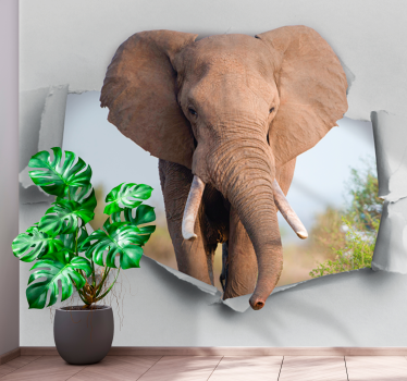 Elephant breaking the wall  3d mural wallpaper - TenStickers