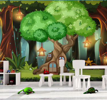 Fantasy tree house with lanterns Children Wall Murals - TenStickers
