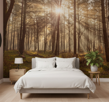 Forest wall mural golden wildlife retreat - TenStickers
