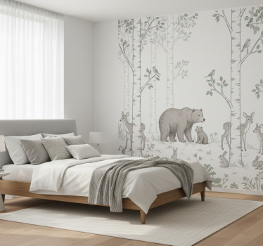 Forest wall mural playful woodland illustration - TenStickers
