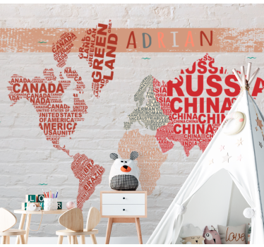 Global Map Labels world map wall mural - TenStickers