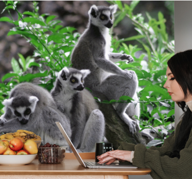 Jungle wall mural lemurs in their habitat - TenStickers