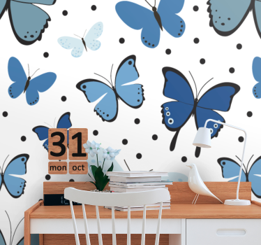 Kids wall mural blue butterfly design - TenStickers