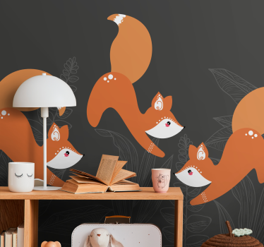 Kids wall mural cheerful foxes at play - TenStickers