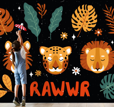 Kids wall mural playful jungle animals - TenStickers