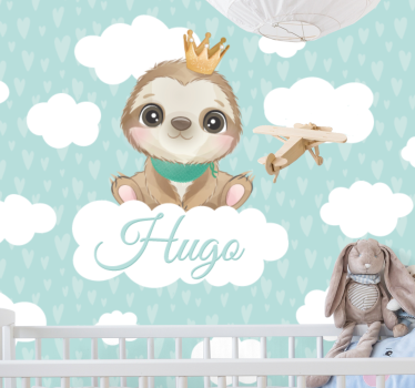Kids wall mural sloth with crown - TenStickers