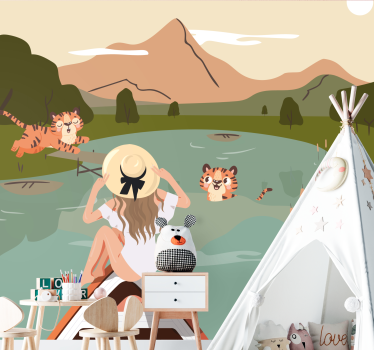 Kids wall mural tiger adventure scene - TenStickers