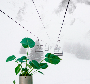 Mountain wall mural ski lift perspective - TenStickers
