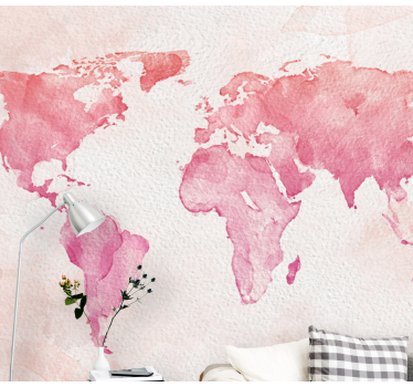 Neutral pink colored world map wall mural - TenStickers