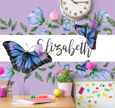 Personalised butterfly wall mural wallpaper - TenStickers