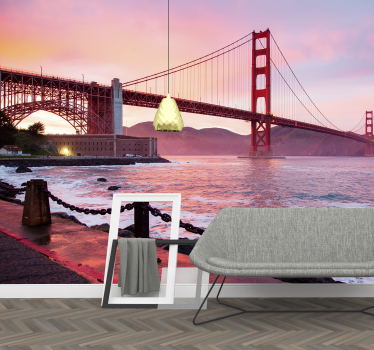 Pink Golden Gate mural wallpaper - TenStickers