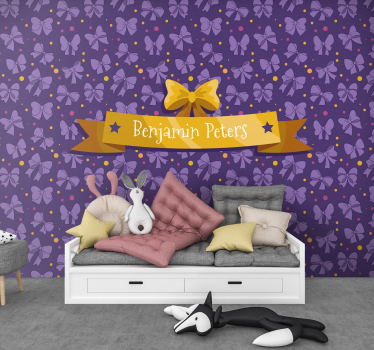Purple Bows Pattern kids wall mural - TenStickers