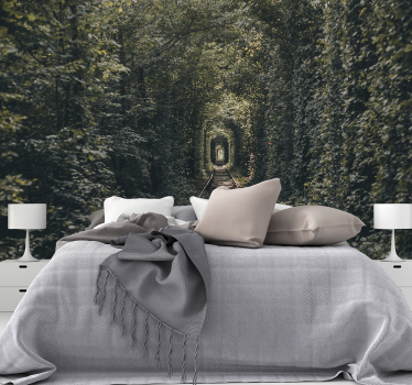 Railway tunnel of trees forest photo wallpaper - TenStickers
