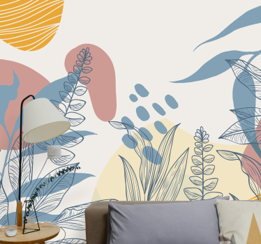 Scandinavian style leaves abstract mural - TenStickers