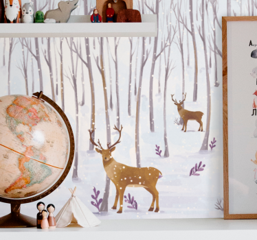 Scandinavian winter forest with animals forest mural wallpaper - TenStickers