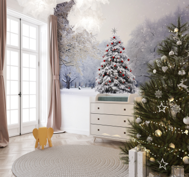 Christmas Fir In The Snow Tree Mural - TenStickers
