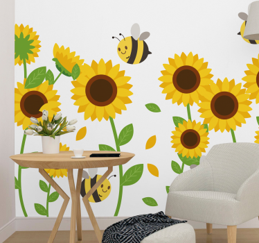 Sunflowers and bees mural wallpaper - TenStickers