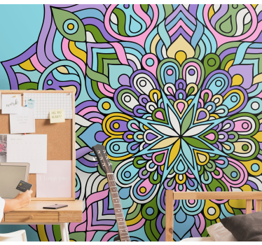 Teal modern mandala murals - TenStickers
