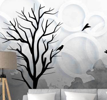 Tree mural silhouette of birds in a tree - TenStickers