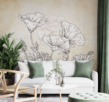 Vintage meadow poppy wall mural - TenStickers