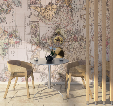 Vintage world map with compass wall mural - TenStickers