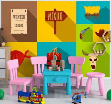 Kids wall mural wanted mexico design - TenStickers
