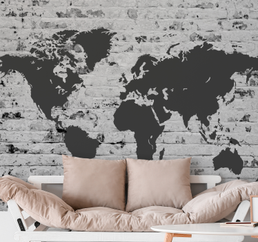 White brick world map  world map wall mural - TenStickers