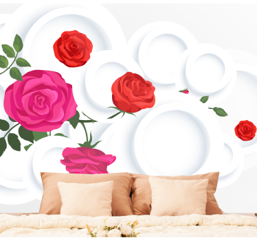 White circles and roses 3D effect 3d mural wallpaper - TenStickers