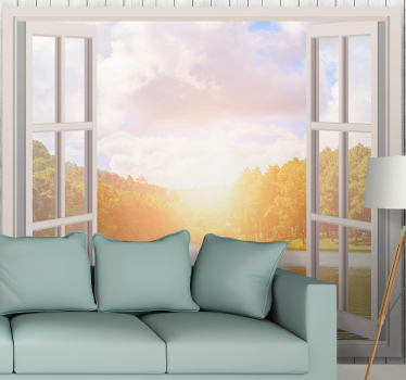 Window sun light on lake carp 3d mural wallpaper - TenStickers