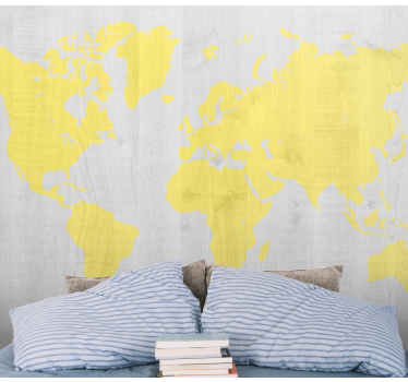 Wood pantone yellow world map wall mural - TenStickers