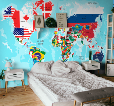 world map with flags world map wall mural - TenStickers