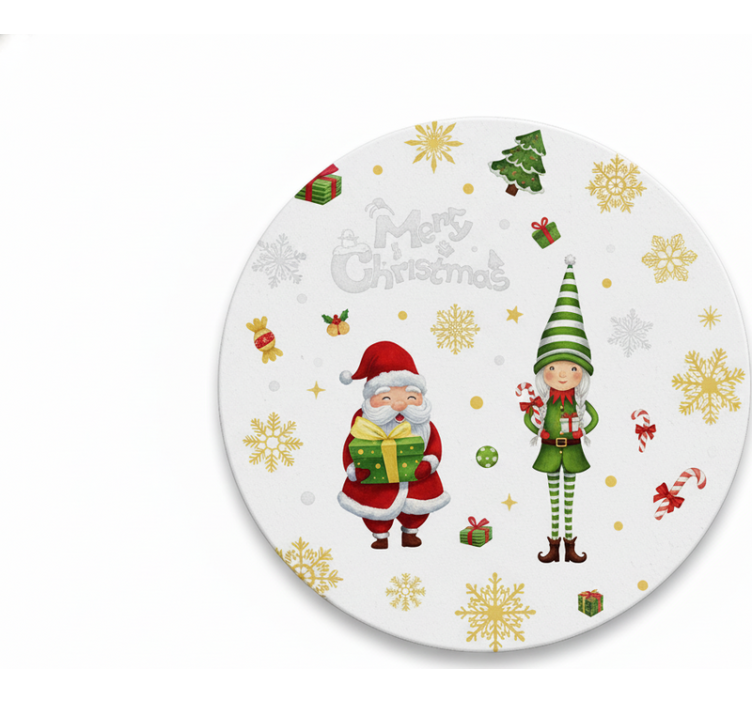 Christmas coaster santa and elf design - TenStickers