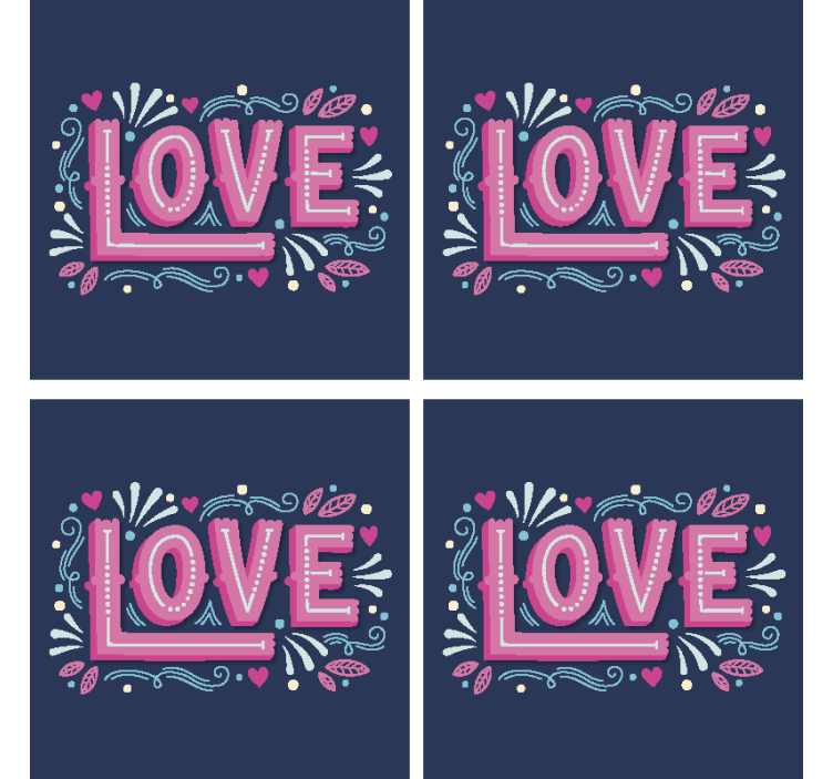 Text coasters playful love typography - TenStickers