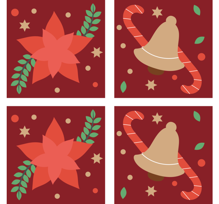 Christmas coaster with poinsettia and bell design - TenStickers