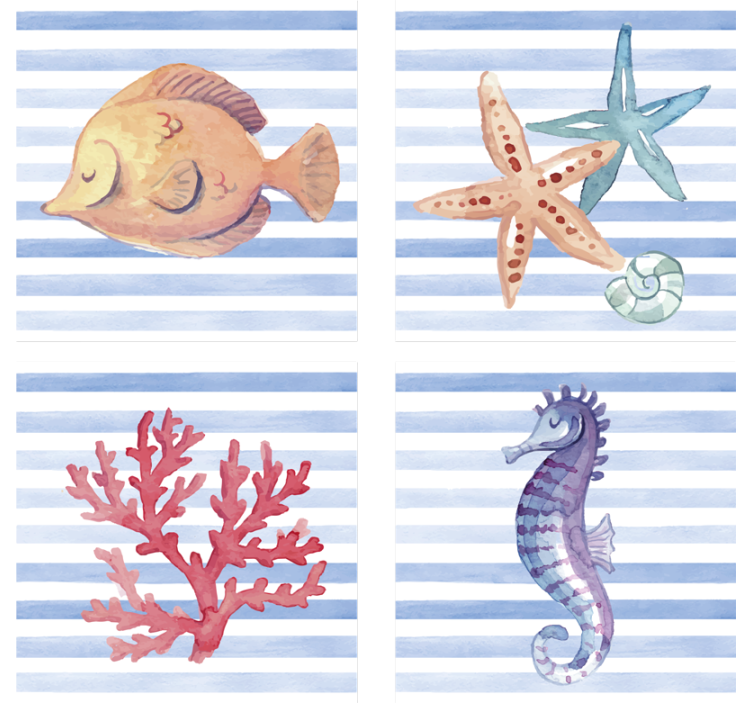 Tile coasters with sea creatures artwork - TenStickers