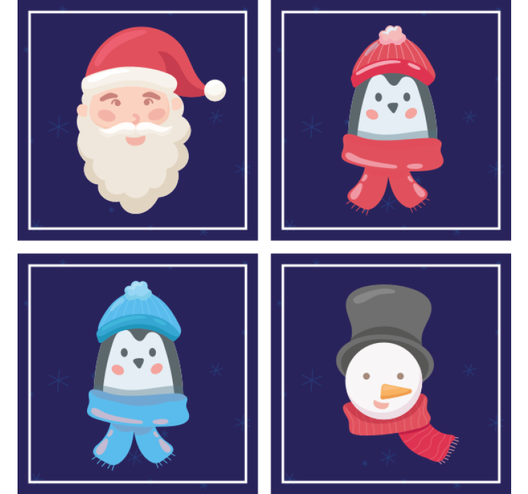 Christmas coaster featuring santa and snowmen faces - TenStickers