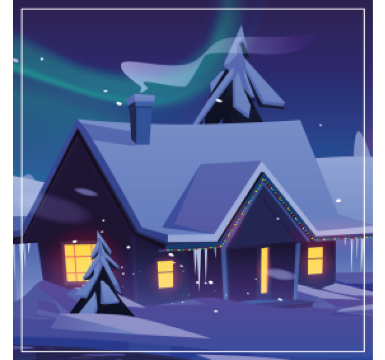 Christmas coaster snowy cabin with lights - TenStickers