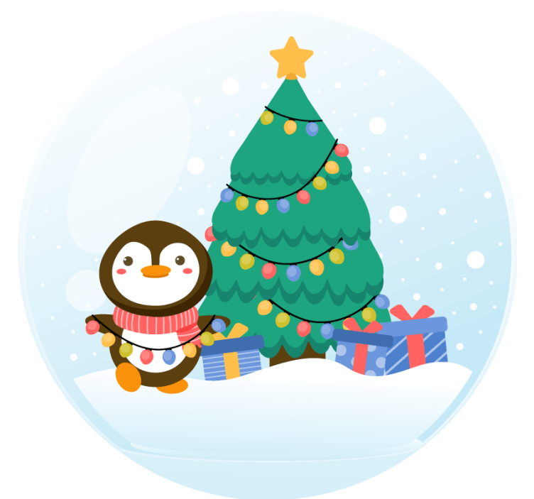 Christmas coaster penguin and christmas tree - TenStickers