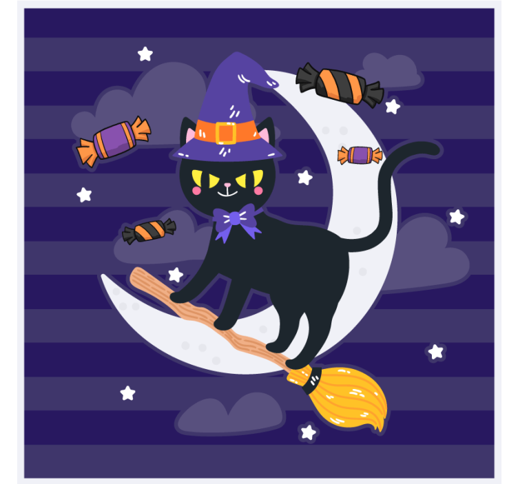 Halloween coasters witch cat on broom - TenStickers
