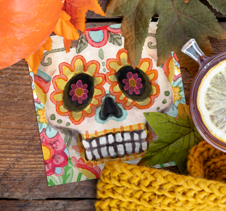 Halloween coasters featuring colorful sugar skull - TenStickers