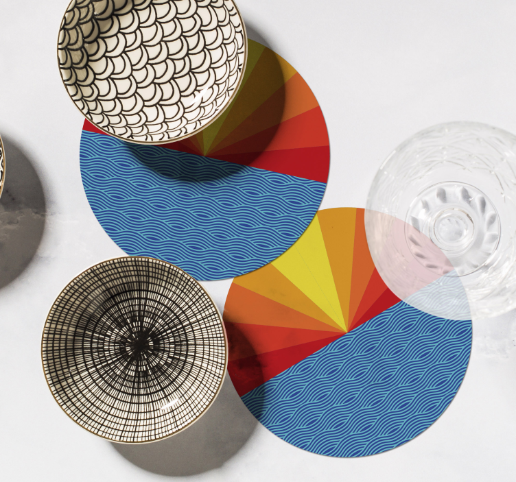 Vintage Sunset and sea circle 70s coasters - TenStickers