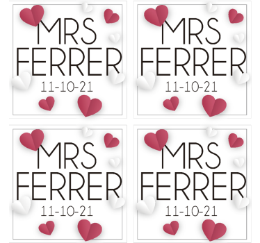 Custom wedding coaster with pink hearts - TenStickers