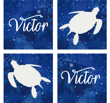 Personalisable coasters blue turtle silhouette - TenStickers