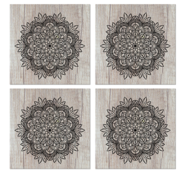 Black mandala on the wood tile coaster - TenStickers